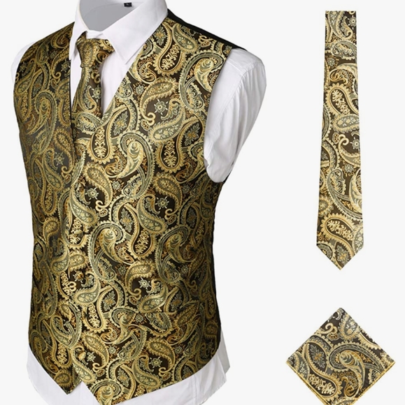 zeroyaa Other - Zeroyaa Classic 3 Pc Black/Gold Vest Set With Tie & Pocket Square Size XXL NWT